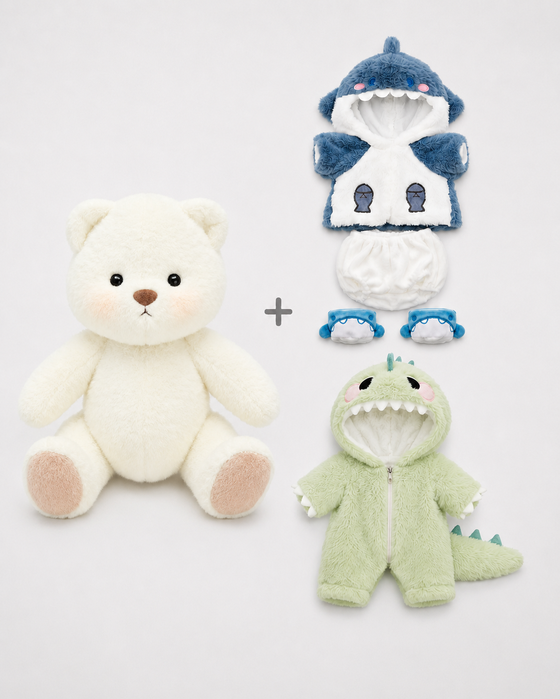 Getahug Bear + 2 Outfit | Tubarão + Dino Verde